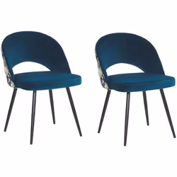 2 chaises de salle à manger rembourrées en velours bleu motif feuilles vertes. Avec son design inspiré des 70's, cette chaise ...