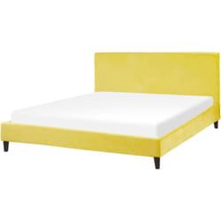 Lit Double en Velours Jaune 160 x 200 cm Design Minimaliste avec Touche Rétro pour Chambre Glamour ou Classique Beliani