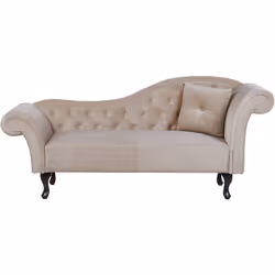 Canapé méridienne au style chesterfield en velours beige. Élégante, originale et extrêmement confortable ! Cette chaise longu ...