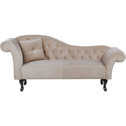 Chaise Longue Canapé Méridienne Chesterfield Côté Gauche en Velours Beige Confort et Style Idéal pour Salon Glamour et Vintage Beliani