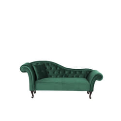 Chaise longue côté gauche en velours vert foncé LATTES