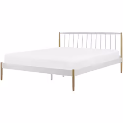 Lit double métallique blanc et marron avec sommier à lattes 160 x 200 cm inclus. Avec la combinaison d’une structure en métal ...