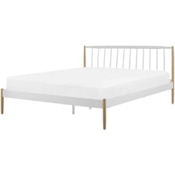 Lit Double en Métal Blanc et Marron 160 x 200 cm pour Chambre Scandinave ou Rétro Beliani