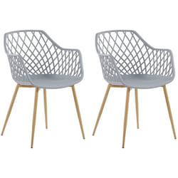 Lot de 2 Chaises Design avec Assise en Plastique Gris et Pieds en Métal Effet Bois Clair pour Salle à Manger Salon ou Cuisine Scandinave Beliani