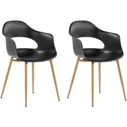 Lot 2 Chaises Scandinaves Assise en Plastique Noir et Pieds effet Bois Design Tendance pour Salle à Manger au Style Nordique et Minimaliste Beliani