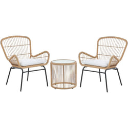 Petit Salon de Jardin 2 Personnes en Rotin avec Coussins Gris Clair Résistant aux Rayons uv pour Terrasse ou Balcon Scandinave et Boho Beliani
