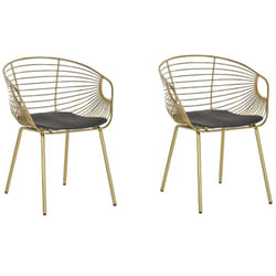 Lot de 2 Chaises Design en Métal Doré avec Assises en Simili-cuir Noir Style Tendance pour Salle à Manger Salon ou Cuisine Moderne et Glamour Beliani