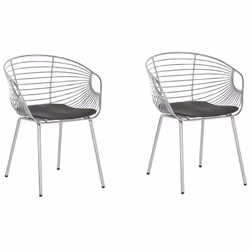 2 chaises de salle à manger en métal argenté avec assise en cuir PU noir. Ces chaises inspirées des formes industrielles s'as ...