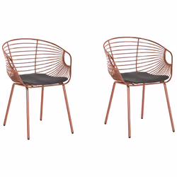 2 chaises de salle à manger en métal rouge cuivré avec assise en cuir PU noir. Ces chaises inspirées des formes industrielles ...