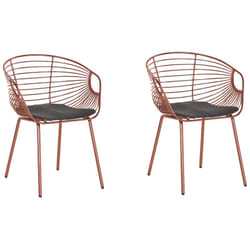 Lot de 2 Chaises Design en Métal Cuivré avec Assises en Simili-cuir Noir Style Tendance pour Salle à Manger Salon ou Cuisine