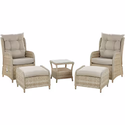 Set de terrasse 2 fauteuils en rotin PE beige avec repose-pieds et table. Reposez-vous et détendez-vous sur ce confortable en ...
