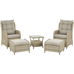 Salon de Jardin ou Terrasse 2 Places 2 Fauteuils Inclinables avec Repose-pieds et Table d'Appoint en Rotin Beige au Style Boho et rustique Beliani