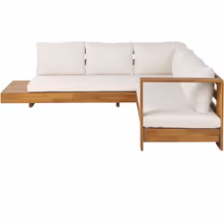 Canapé de jardin modulable en bois d'acacia avec coussins blanc cassé. Créez un coin confortable dans votre espace extérieur. ...