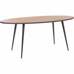 Table de repas ovale avec plateau effet bois de chêne et pieds noirs. Profitez d'un look minimaliste avec une fonctionnalité  ...