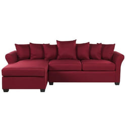 Canapé angle côté droit en tissu rouge foncé 3 places VIKNA