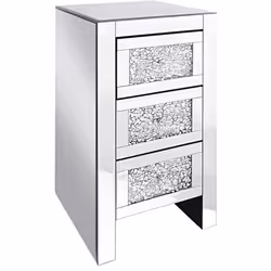 Table de chevet - BELIANI - LORAY - Effet diamants broyés - 3 tiroirs - Argenté