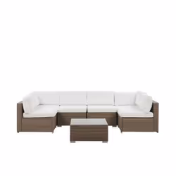 Beliani - Salon de jardin 6 places en rotin marron coussins blancs BELVEDERE