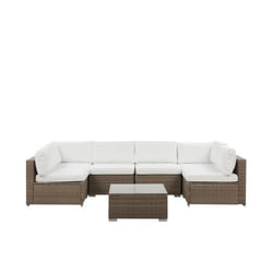 Beliani - Salon de jardin 6 places en rotin marron coussins blancs BELVEDERE