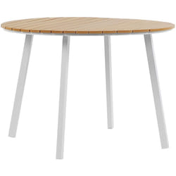Beliani - Table à Manger de Jardin Ronde 105 cm Effet Bois Marron avec Pieds en Aluminium Blanc Parfaite pour 4 Personnes et Extérieur Scandinave