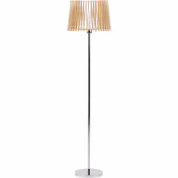 Lampadaire de salon avec abat-jour effet bois clair et pied chromé. Ce haut lampadaire est une combinaison unique d'élégance  ...