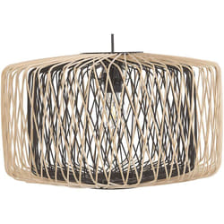 Beliani - Lampe Suspension Design Abat-jour Ajouré en Bambou Clair et Métal Noir E27 Max. 40W pour Salle à Manger ou Cuisine Industrielle ou
