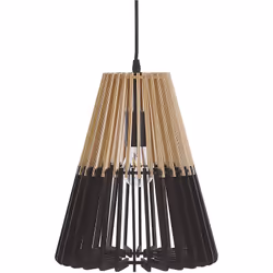 Lampe suspension effet bois avec abat-jour ajouré noir et marron clair. Cette suspension design sera un complément parfait à  ...