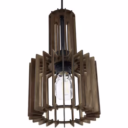 Lampe suspension type cage effet bois foncé. Cette lampe suspension au design géométrique a été assemblé à partir de montants ...