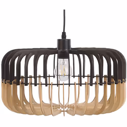 Lampe suspension effet bois avec abat-jour ajouré bicolore. Complément déco parfait à tous les intérieurs au style boho, scan ...