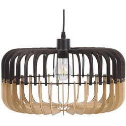 Lampe Suspension Design Abat-jour Ajouré en Lamelles Effet Bois Clair et Noir E27 Max. 40W pour Salle à Manger ou Cuisine Industrielle Beliani