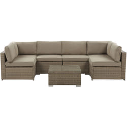 Salon de Jardin Modulable et Moderne en Rotin Marron avec Coussins Inclus Canapé d'Angle Confortable et Table Basse Assortie Beliani