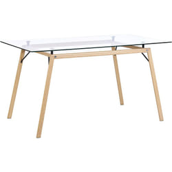 Table de Salle à Manger Design 140 x 80 cm Plateau en Verre de Sécurité et Pieds Métalliques Effet Bois pour Intérieur Moderne et Scandinave Beliani