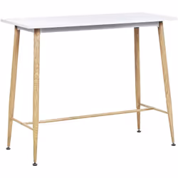 Table haute mange debout avec plateau blanc et pieds métalliques effet bois. Cette table compacte au style minimaliste s'adap ...