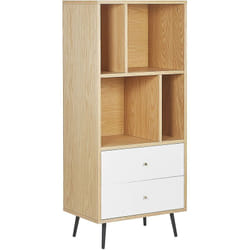 Bibliothèque Etagère Effet Bois Clair avec 2 Tiroirs Spacieux Blancs Solution Rangement Idéale pour Salon ou Chambre Scandinave Beliani