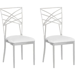 Lot 2 Chaises en Métal Argenté avec Assise en Simili-cuir Blanc pour Salle à Manger Cuisine et Salon au Design Moderne et Minimaliste Beliani