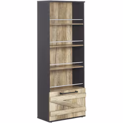 Bibliothèque étagère de style rustique effet bois clair brut et noire. Design original et look tendance - cette bibliothèque  ...
