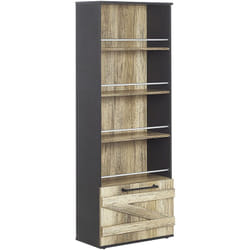 Bibliothèque Etagère Noire et Bois Clair avec Porte Spacieux Solution Rangement Idéale pour Salon ou Chambre au Style Rustique et Campagne Beliani
