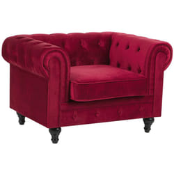 Fauteuil en Velours Rouge Dossier à Points Diamant Style Classique Chesterfield