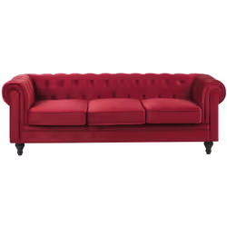 Canapé 3 places en velours rouge foncé au style anglais classique. Ce somptueux canapé Chesterfield en velours rouge foncé de ...