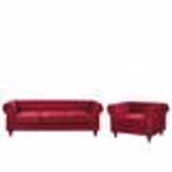 Ensemble canapé et fauteuil en velours rouge foncé CHESTERFIELD - BELIANI - Classique - Intemporel - Moelleux