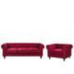 Ensemble canapé et fauteuil en velours rouge foncé CHESTERFIELD - BELIANI - Classique - Intemporel - Moelleux