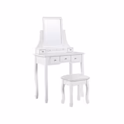 Coiffeuse blanche 5 tiroirs avec miroir et tabouret RAYON