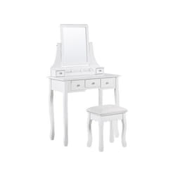 Coiffeuse blanche 5 tiroirs avec miroir et tabouret RAYON
