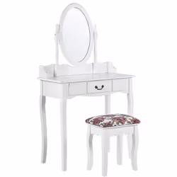 Coiffeuse blanche au style glamour avec miroir ovale et tabouret. Transformez votre routine quotidienne en des moments de vér ...