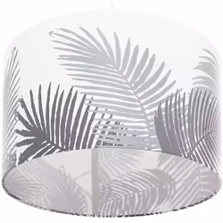 Lampe suspension avec abat-jour blanc au motif feuilles de palmier grises. Une lampe suspension avec un abat-jour en forme de ...