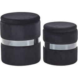 Lot 2 Poufs Coffres de Rangement en Velours Noir avec Ceinture en Acier Argenté Idéals pour Chambre ou Salon au Design Glamour et Chic Beliani