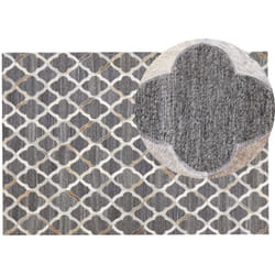 Beliani - Tapis à Motif Marocain Tendance en Tissu Jacquard Gris et Peau de Vache Beige 140 x 200 cm Idéal pour Intérieur Moderne
