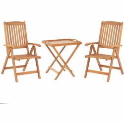 Ensemble de jardin table et 2 chaises pliantes en bois d'acacia clair. Ce joli salon de jardin bistrot se compose d’une petit ...