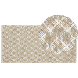 Beliani - Tapis Rectangulaire en Jute et Laine 50 x 80 cm Motif Carreaux Beiges pour Chambre et Salon au Style Boho et Rustique