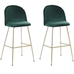 Beliani - Lot de 2 Chaises Hautes de Bar Rembourrées en Velours Vert avec Pieds en Acier Doré Idéales pour Cuisine ou Salon au Style Glamour et Rétro