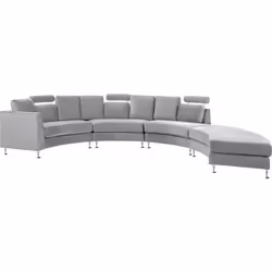 Canapé panoramique design rond en velours gris clair avec pieds argent chromé. Apportez une touche de glamour à votre intérie ...